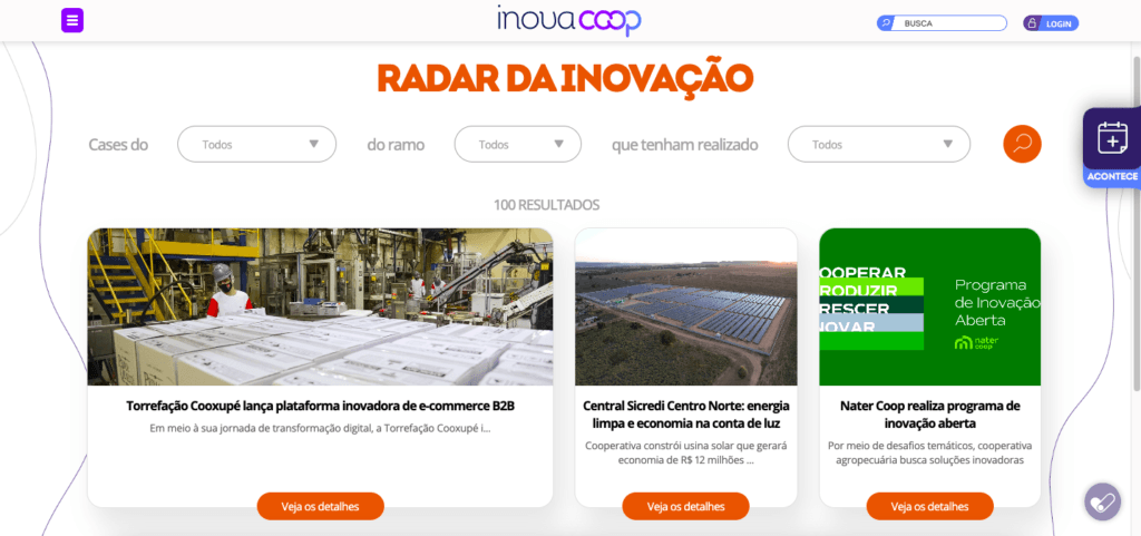 Radar da Inovação, no portal InovaCoop do Sistema OCB